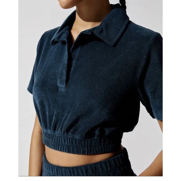 Carbon38 Micro Terry Cropped Top Daylight Navy -S - Picture 10 of 10